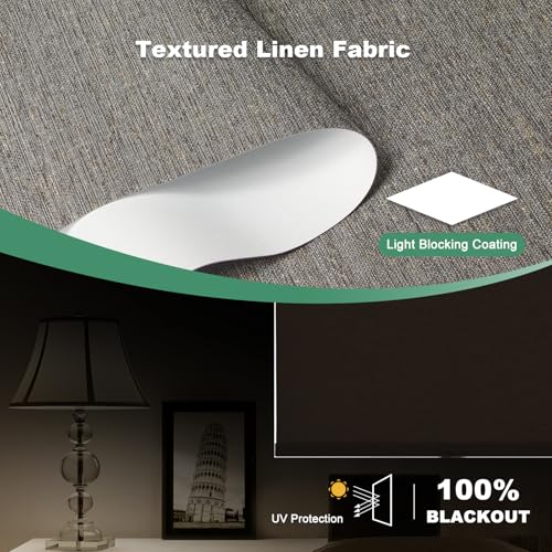 100% Blackout Roller Blinds Cordless Shades with Natural Linen Fabric,Roller Blinds for Indoor Windows,Custom Blinds & Shades for Home,Bedroom,46" W X 48" H,Brown (Blackout) - view 5