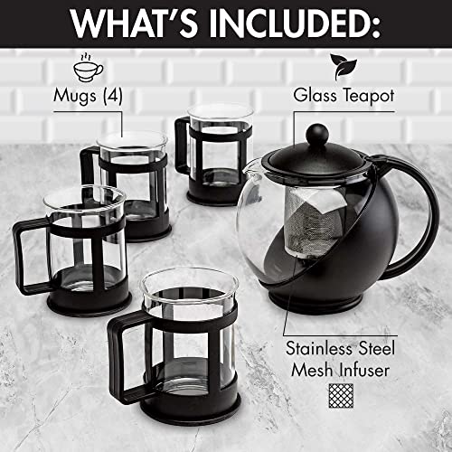Half Moon Teapot Set with 4 Tea Cups, Removable Stainless Steel Filter and Infuser, Glass Tea Maker, Filter, Dishwasher Safe, 40-Ounce, Tea Gift Set, Tea Set for Service of 4 Adults - view 2