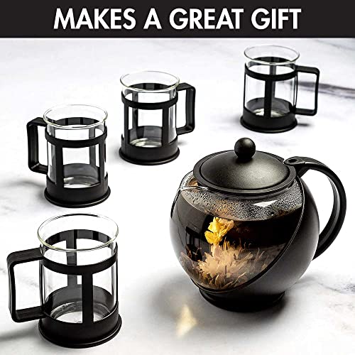 Half Moon Teapot Set with 4 Tea Cups, Removable Stainless Steel Filter and Infuser, Glass Tea Maker, Filter, Dishwasher Safe, 40-Ounce, Tea Gift Set, Tea Set for Service of 4 Adults - view 6