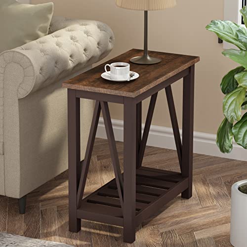 Farmhouse End Table, Narrow Side Table with Shelf - view 2