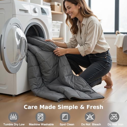 Weighted Blanket(15lbs 60''X80''), Soft and Cozy, Designed with Standard Grid Stitching, Suitable for Use Whilst Resting on a Sofa or Bed,Grey - view 5