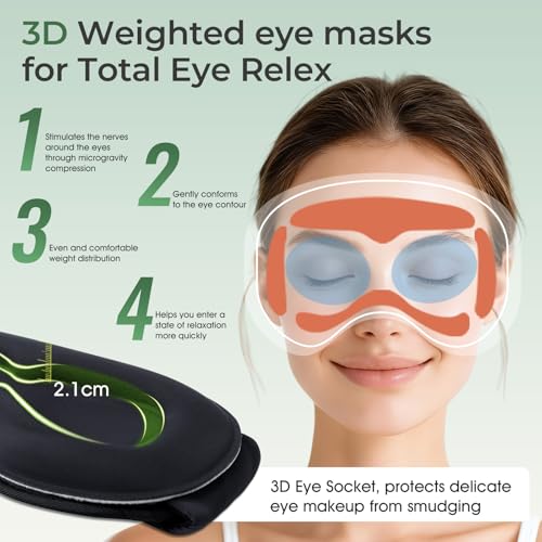 Weighted Bluetooth Sleep Mask with Removable Hot & Cold Gel Insert, 3D Blackout Eye Mask, Adjustable Speaker Placement, Passive Sound Masking, 15H Playback for Sleep, Travel & Relaxation - view 5