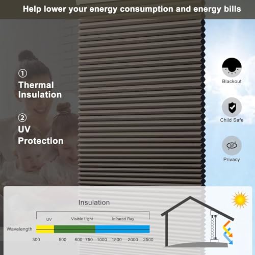 Cellular Shades Door Window Blinds Cordless Blackout, Honeycomb Blind Accordion Shade Room Darkening Indoor Pleated 1.5" Cell Easy to Install, Shade Size 52.5" Width×56" Height, Taupe - view 4