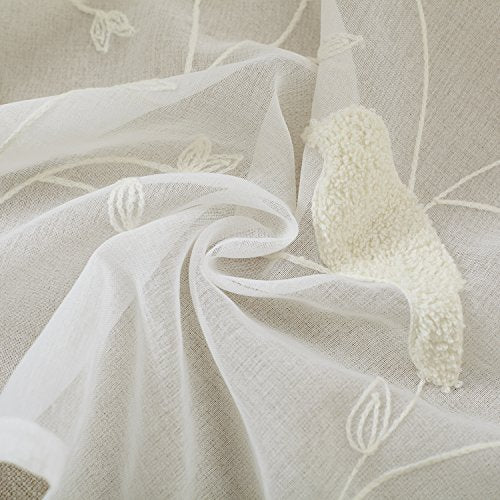 Beige Bird Embroidered Sheer Curtains, 59 x 79, 2 Panels - view 6