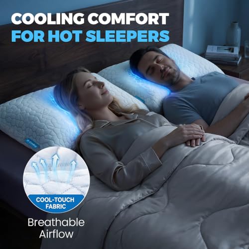 Cooling Bed Pillows for Sleeping 2 Pack Shredded Memory Foam Pillows Adjustable Pillow for Side Back Stomach Sleepers Luxury Gel Pillows Queen Size Set of 2 with Washable Removable Cover - view 3