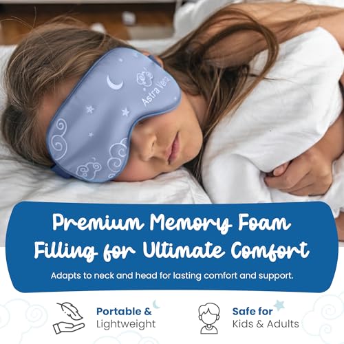 Child Travel Sleep Mask and Pillow Set - 2 in 1 Cute Character Design for Kids Rest, Naps and Relaxation. Soft Comfort with Bag Cover, Perfect for Flights, Car Trips 33cm (Blue) - view 4