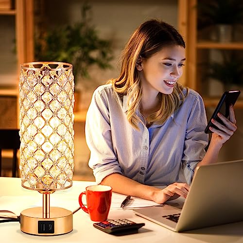 Gold Crystal Touch Lamp for Bedroom with USB-C/A, Bulb Included - view 6