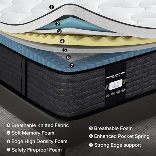 Queen Mattress, 12 Inch Bed in a Box, Fiberglass-Free Pillow Top Hybrid Mattress, Medium Firm Support, Pressure & Back Pain Relief, CertiPUR-US Certified Memory Foam - view 3