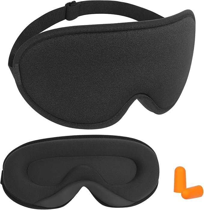 Sleep mask, 3D contoured sleeping mask, 99% light blocking eye mask, zero eye pressure cup blindfold for men women, with adjustable strap for sleeping, yoga, traveling, black