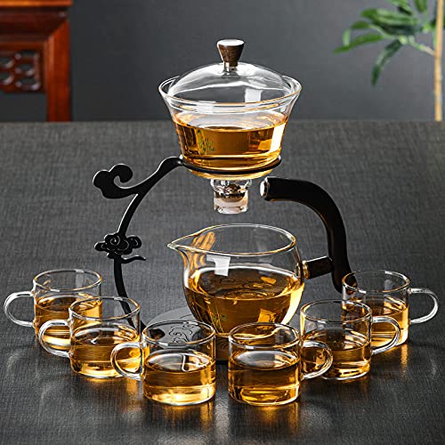 Lazy Kungfu Glass Tea Set Semi Automatic Drip Rotating with Infuser Glass Teapot Set (6 cups)
