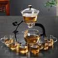 Lazy Kungfu Glass Tea Set Semi Automatic Drip Rotating with Infuser Glass Teapot Set (6 cups)