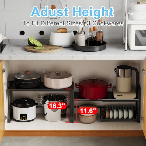 Expandable Metal Storage Shelves, 110LBS Heavy Duty Shelving Units and Storage for Pots Pans Small Appliances, Adjustable Metal Storage Shelf Organizer Rack for Kitchen Cabinets Closet Pantry Garage - view 5