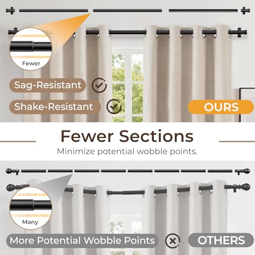 1” Heavy Duty Adjustable Curtain Rod, 72-144 inch, Black - view 5
