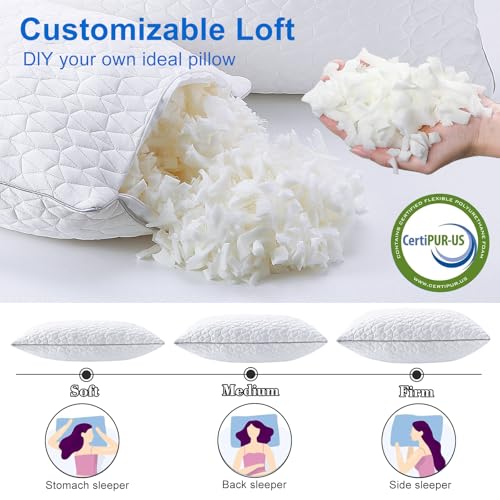 Cooling Shredded Memory Foam Pillows Queen Size Set of 4, 20" x 30", White - view 4