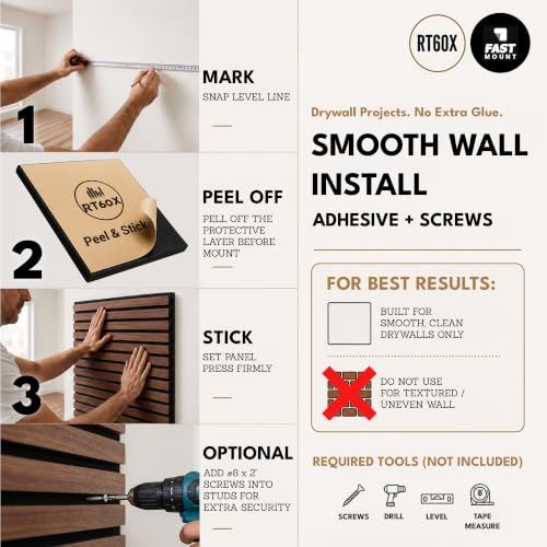 4-Pack Peel & Stick Studio-Grade Acoustic Wood Wall Panels 24x24x1" | Mocha - view 5