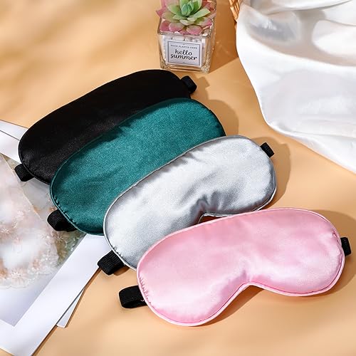 4 Pack Silk Sleep Eye Mask, Black, Grey, Dark Green, Pink - view 4