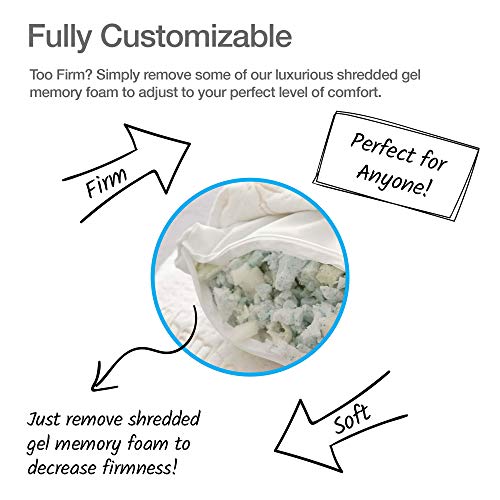 Premium Adjustable Gel Shredded Memory Foam Pillow with Cooling + Washable Cotton Linen Removable Cover | Orthopedic Neck Support for Home and Hotel Collection (Standard) - view 3