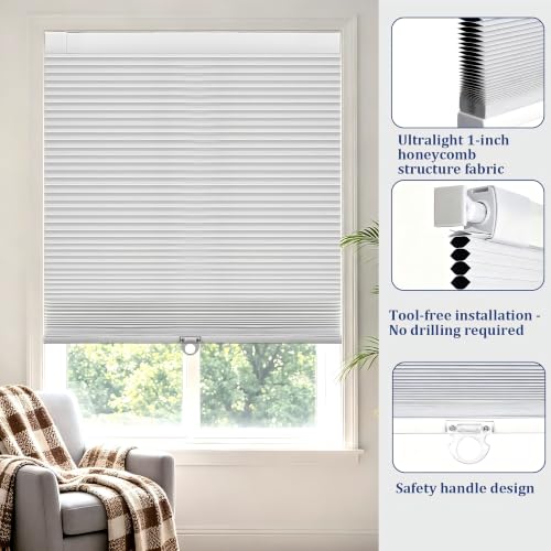No Tools No Drill Cordless Blackout Cellular Shades White, 39" W x 48" H - view 3