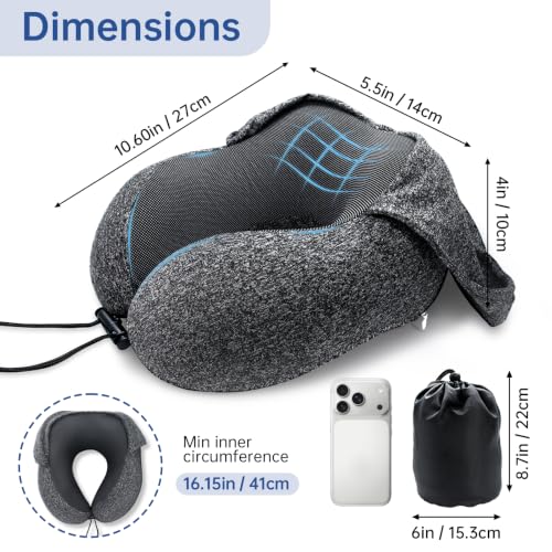 Travel Neck Pillow with Hood for Privacy on Long Flights-Comfortable Memory Foam Filling for Plane, Office,Car Sleeping and Resting, Road trip Head and Neck Support for Airplane Travel Essentials - view 6