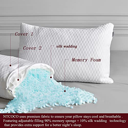 Shredded Memory Foam Bed Pillows for Sleeping King Size 2 Pack, with Washable Removable Hypoallergenic Sleep Pillow for Back and Side Sleeper - view 4