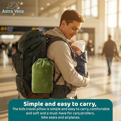 Child Travel Sleep Mask and Pillow Set - 2 in 1 Cute Character Design for Kids Rest, Naps and Relaxation. Soft Comfort with Bag Cover, Perfect for Flights, Car Trips 30cm (Green) - view 7