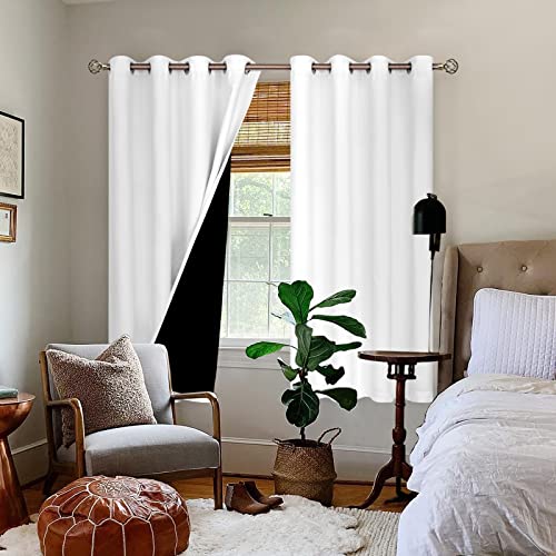 White Blackout Curtains for Bedroom 63 Inches Long 2 Panels - view 2