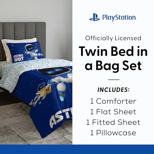 Sony PlayStation Astro Bot Twin Bedding Bundle – 64 x 86 Inches Reversible Comforter, Flat Sheet, Fitted Sheet, 1 Pillowcase – Bed in a Bag Set, Cosmic Clash - view 2