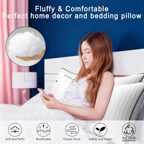 Bed Pillows for Sleeping Queen Size Set of 4,Hotel Collection Cooling Breathable Pillows for Side and Back Sleepers Down Alternative Filling Luxury Soft - view 3