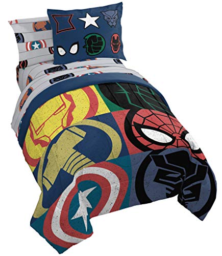 Marvel Avengers Twin Comforter Set 5 Piece Kids Bedding for Boys, Multi