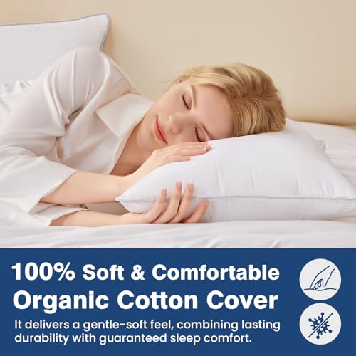 Pillows Standard Size Set of 4, Hotel Quality Bed Pillows for Sleeping 4 Pack, Cooling Pillows for Side Back and Stomach Sleepers, Down Alternative Soft Pillows with 100% Organic Cotton Shell, 18"x26" - view 3
