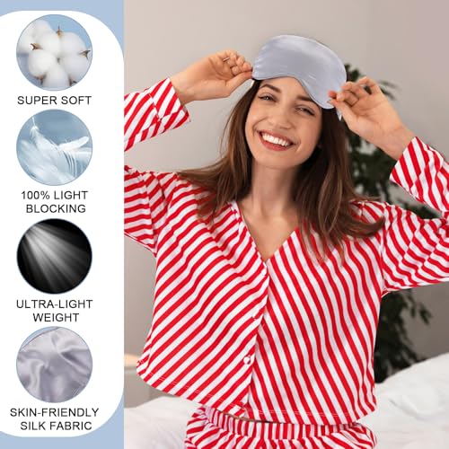 24 Pcs Silk Sleep Masks Soft Satin Eye Masks for Sleeping with Adjustable Elastic Strap Comfortable Blindfold Eyeshade for Men Women Travel Nap Night Sleep(Black, Grey, Green, Pink) - view 2
