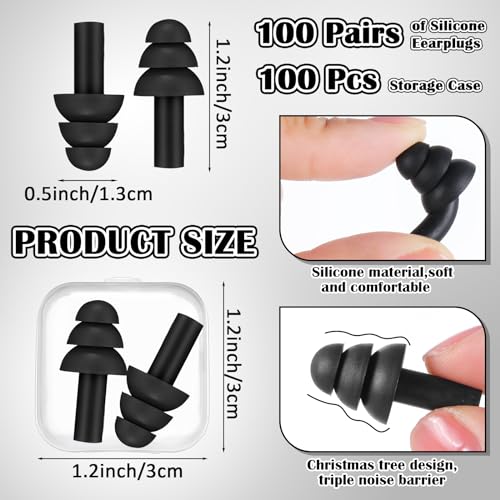 100 Pairs Silicone Ear Plugs Bulk with Case Nrr 29db, Black - view 2