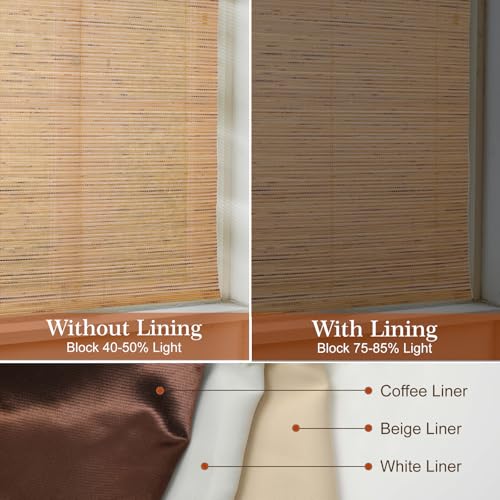 Natural Woven Wood Bamboo Roman Shades for Indoor Windows, Acorn - view 5