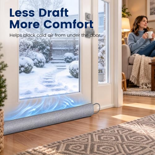 Weighted Under Door Draft Stopper 36 Inch, Door Draft Blocker with Adhesive Hook & Loop, Door Sweep Bottom Seal for Blocking Cold Air, Noise, Dust, Wind and Light, Dark Grey - view 2