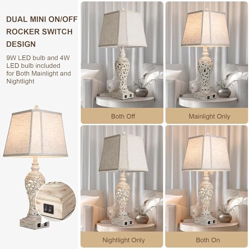 28.5" Table Lamps Set of 2 with Nightlight for Bedroom - view 3