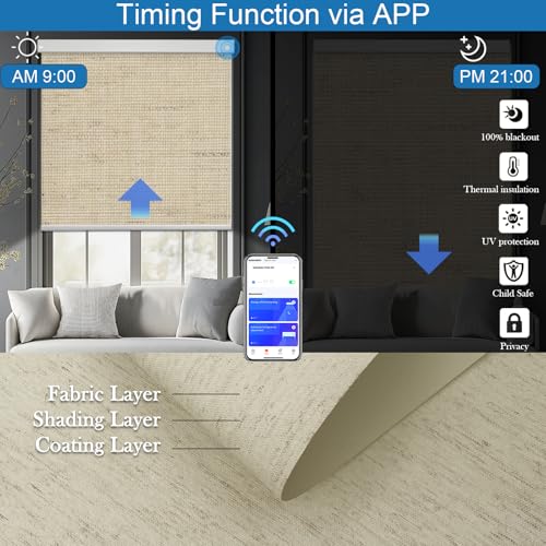 Motorized Blinds with Remote Cordless Automatic Motorized Shades Custom Blinds for Windows Smart Curtains Compatible with Alexa Google Home(Blackout Linen Soft Dunes,Custom Size) - view 2