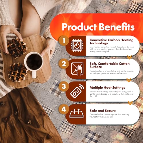 GML Bedding Heated Mattress Pad Toppers – Electric Bed Warmer with Smart Controller, Waterproof Quilted Layer, Adjustable Timer, Machine Washable, Dual Heat System for Comfortable Sleep, Queen 71x55 - view 4