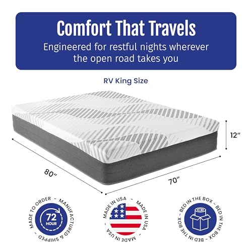 Tru Lux Cool 12” Hybrid RV Mattress, RV King 70x80, Gel Memory Foam & Pocketed Coil Bed for RV, Camper or Travel Trailer, Luxury Medium-Firm Cooling Support, Made in USA - view 2
