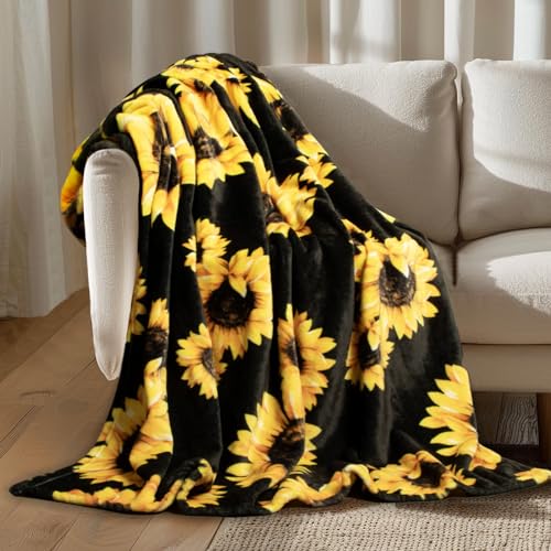 Sunflower Blankets Gifts for Women, Flannel Fleece Sunflower Gift, Floral Throw Blanket for Couch Bed Sofa, Soft Cozy Warm Lightweight Blankets for Travel Camping 260GSM (50"x60") - view 2