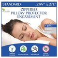 Standard Pillow Protectors (Set of 4) – Hypoallergenic Pillow Cover Waterproof Dust Allergen Proof Zippered Encasement