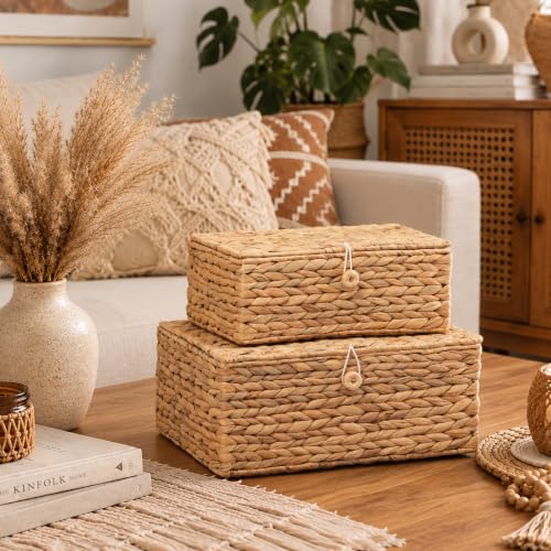 Set of 2 Rectangular Wicker Storage Basket with Lid - view 6