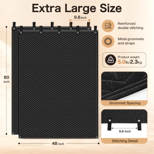 48"x 80"Sound Dampening Blanket with Grommets,2 PCS Heavy Duty Sound Absorbing Blanket for Recording Studio,Noise Reduction Soundproof Blanket,Light Blocking Acoustic Moving Blanket,Podcast,Theater - view 4