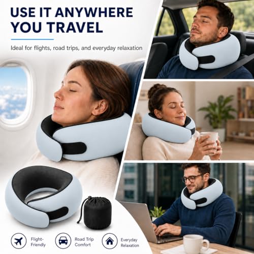 Travel Pillow, Memory Foam Neck Pillow for Airplanes, Washable Cover & Bag, Baby Blue - view 6