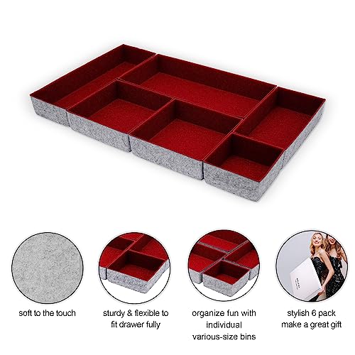 Deluxe drawer organizers multi-purpose storage box junk bins for office home kitchen bedroom bathroom nightstand holder chic room decor quiet luxury 6-piece (Maroon) - view 5