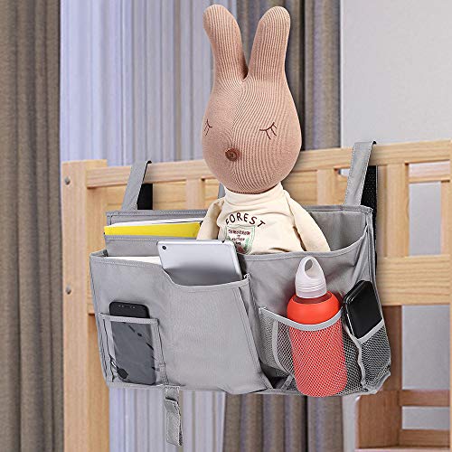 Bunk Bed Organizer - Bedside Storage Caddy with Pocket, Hanging Organizer for Camp, Dorm, Room, Hospital Bed Rail and More (Grey) - view 2
