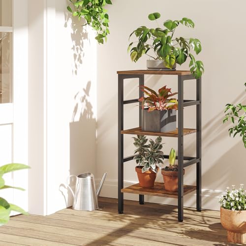 3 Tier Bookshelf, Small Narrow Bookshelf, Record Storage Rack with Side Fence, Floor-Standing Shelf Units, Narrow Display Shelf for Living Room, Bedroom, Classroom, Rustic Brown BF80CJ01G1 - view 6