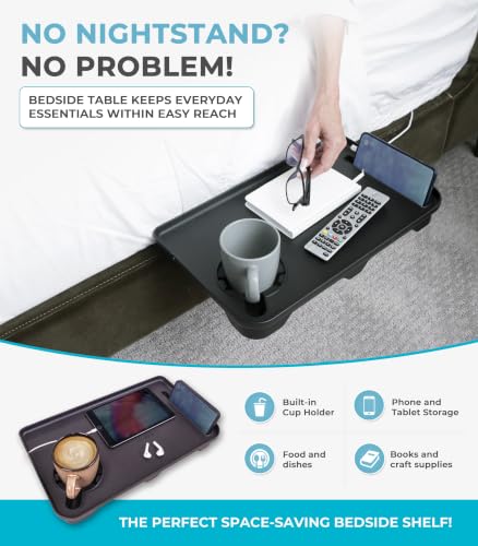 Wonder Bedside Shelf, Bedside Caddy Organizer & Bunk Bed Shelf, Space-Saving Floating Nightstand for Seniors & Dorm Rooms, Bedside Tray Table with Phone Holder, Cup Holder & Cable Organizer - view 3