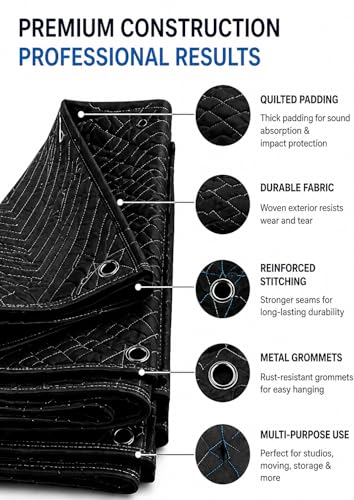 Studio Sound Blanket with Grommets 72 by 80 inch Heavy Duty Polyester (3 Pack) - view 3