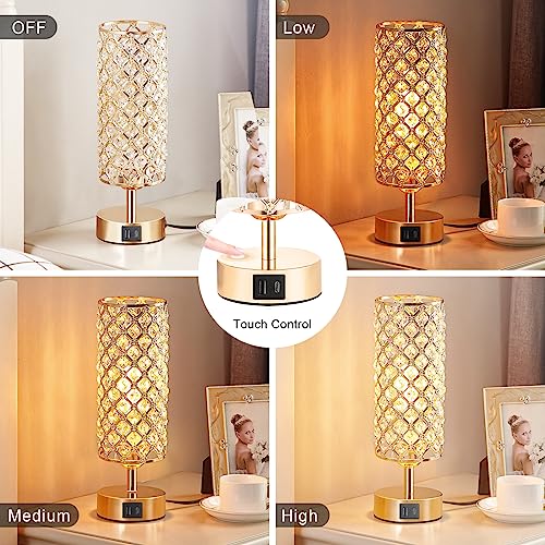 Gold Crystal Touch Lamp for Bedroom with USB-C/A, Bulb Included - view 3