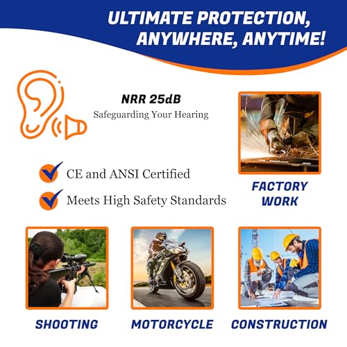 Quality Reusable Earplugs 100 Pair - 25dB Corded Silicone Ear Plugs for Shooting Construction Work Ear Plugs Motorcycle Range Hunting Hearing Protection Ear Protection for Mowing Earplugs Reusable - view 2